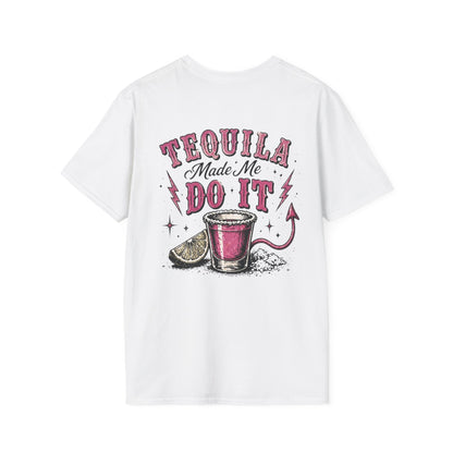 Tequila Made Me Do It T-Shirt — Vintage Cactus Shot Glass Graphic