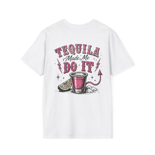 Tequila Made Me Do It T-Shirt — Vintage Cactus Shot Glass Graphic